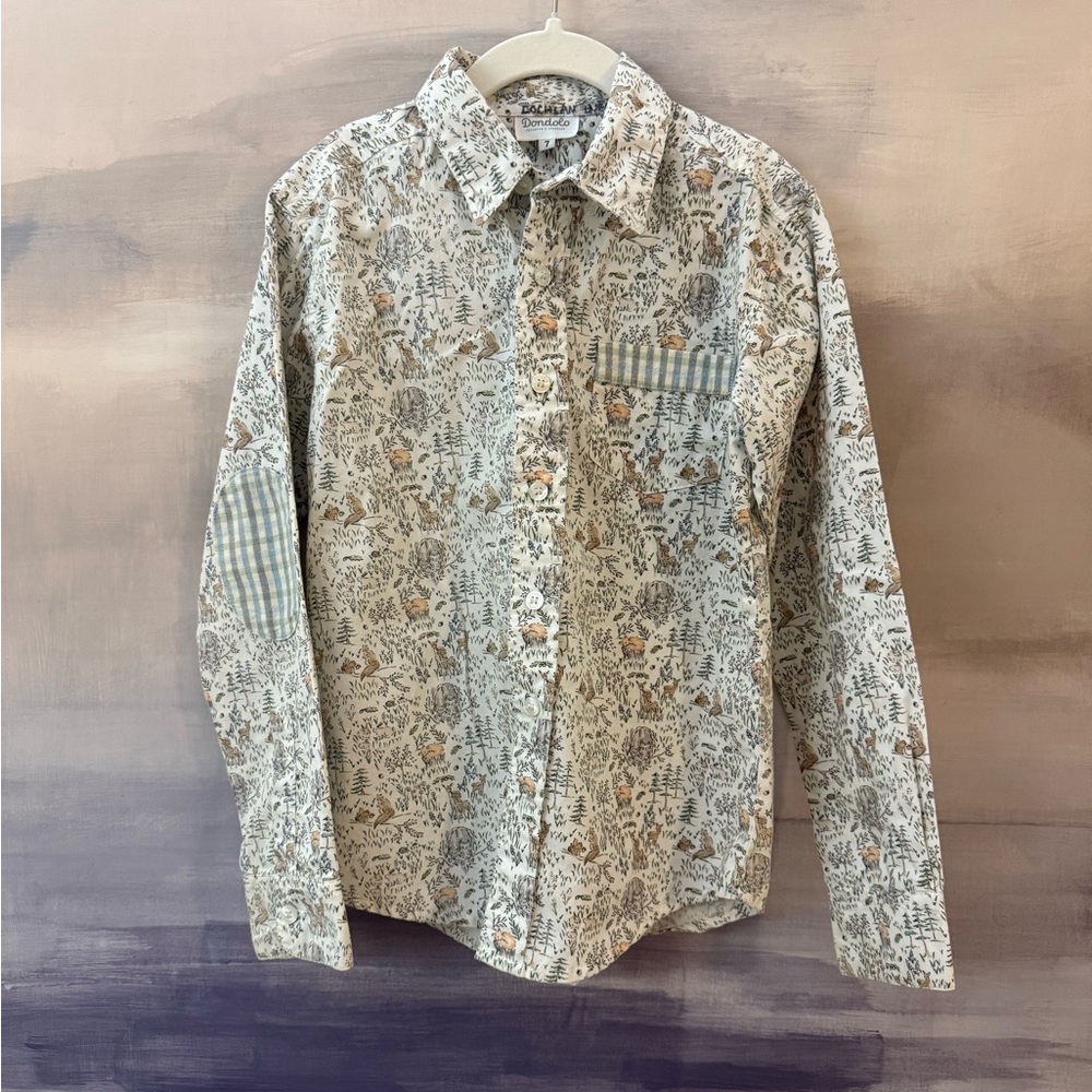 Dondolo Boys Woodland Animals Button Down Long Sleeve Shirt Easter